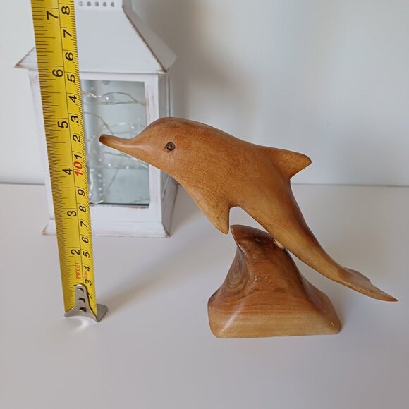 Small Carved Light Brown Wood Dolphin on Base 5'' - Picture 6 of 9